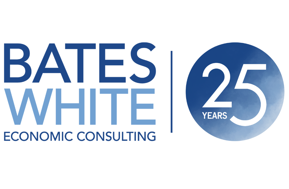The image is of a Bates White logo, which reads: "Bates White Economic Consulting" on the left and "25 years" on the right.