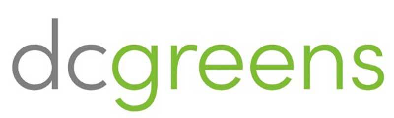 logo for DC greens, grey and green type, all lowercase