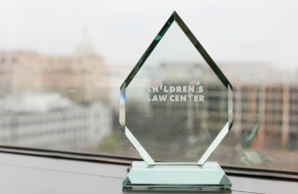 Children's Law Center 2023 Corporate Champion for Children glass award